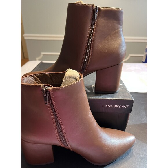 Lane Bryant Brown Inside Zip Block Heel Ankle Booties Boots Sz 9 W - Picture 3 of 10